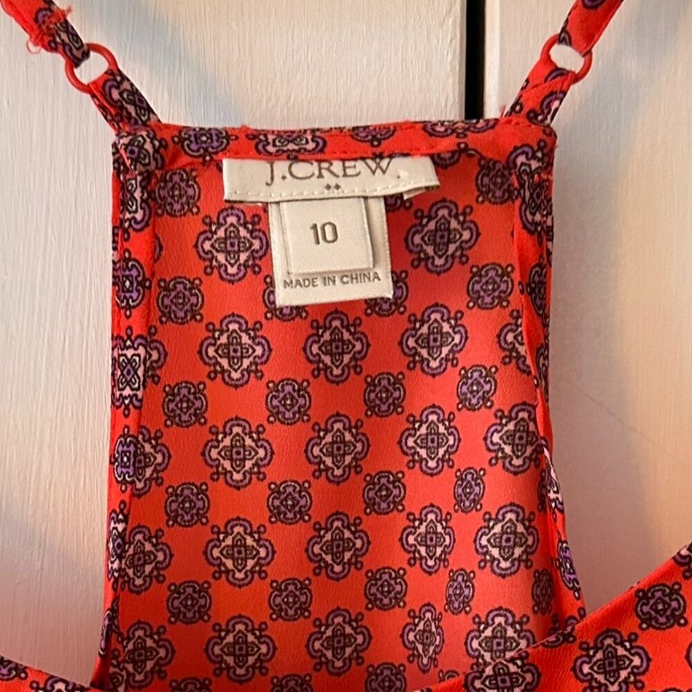 J. Crew Silk Red Patterned Top - Size 10 - Picture 2 of 3